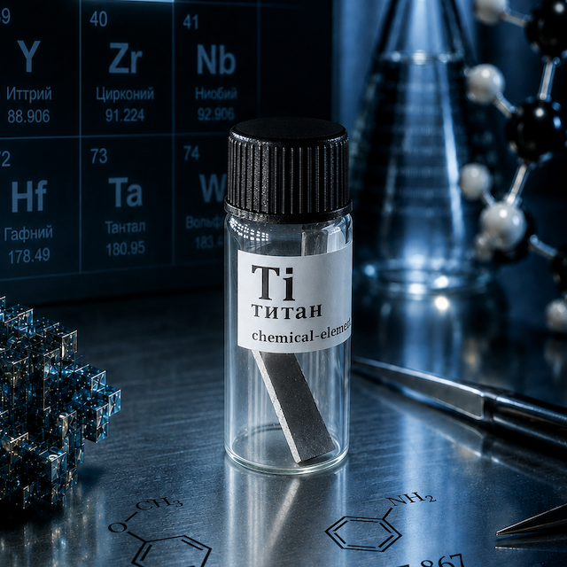 Титан (Ti), 99,99%, 0.2 гр. – в стеклянной баночке.