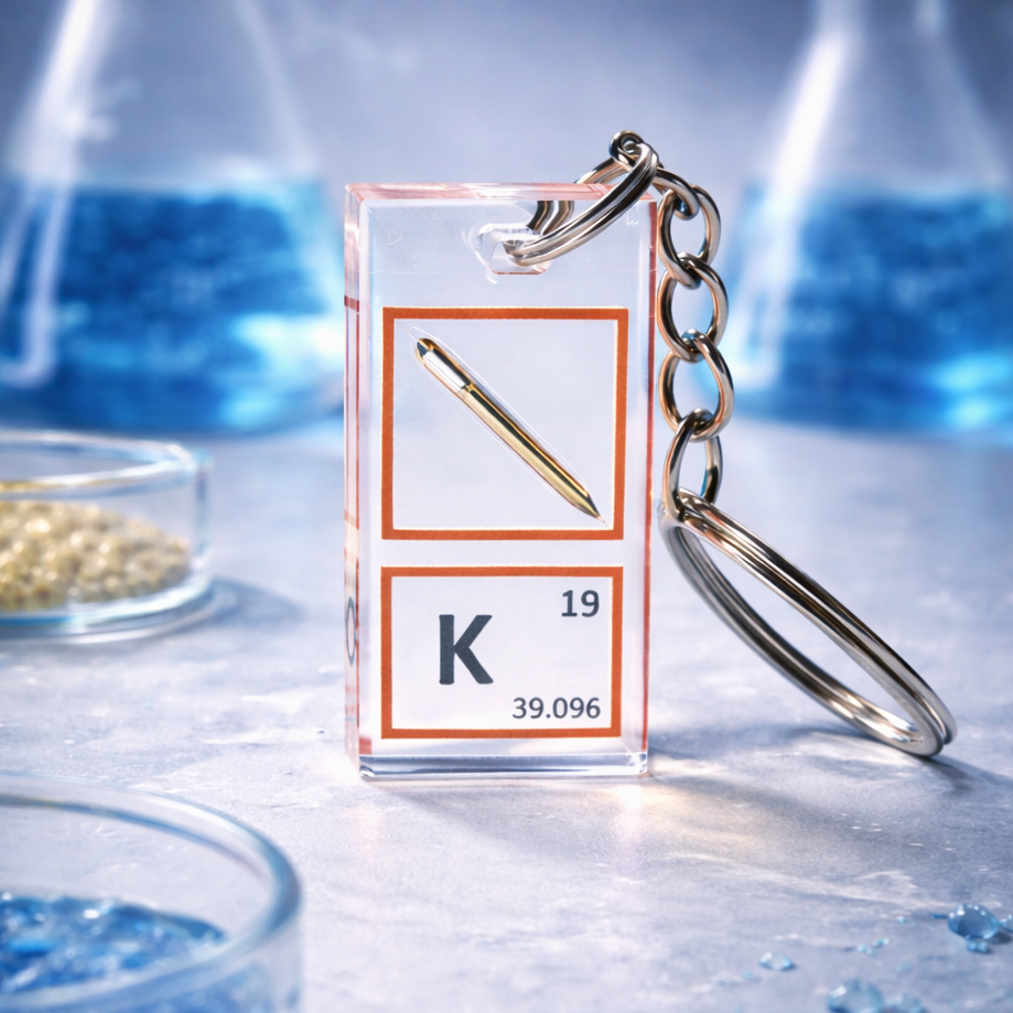 Брелок с настоящим калием внутри (K). 0.05 гр. 20х40 мм. (прозрачный)