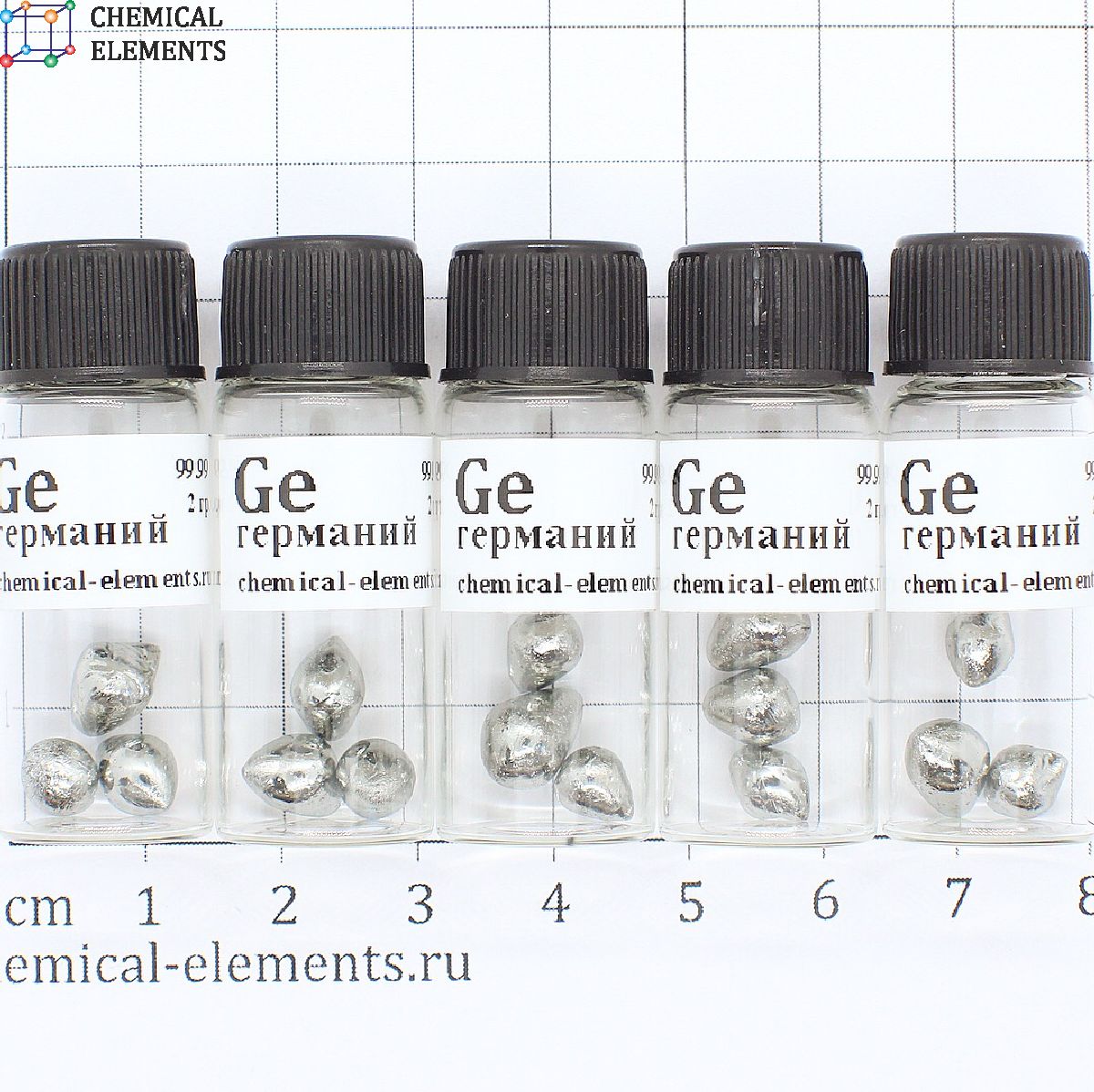 Германий (Ge), 99,99%, 1 гр. – в стеклянной баночке.
