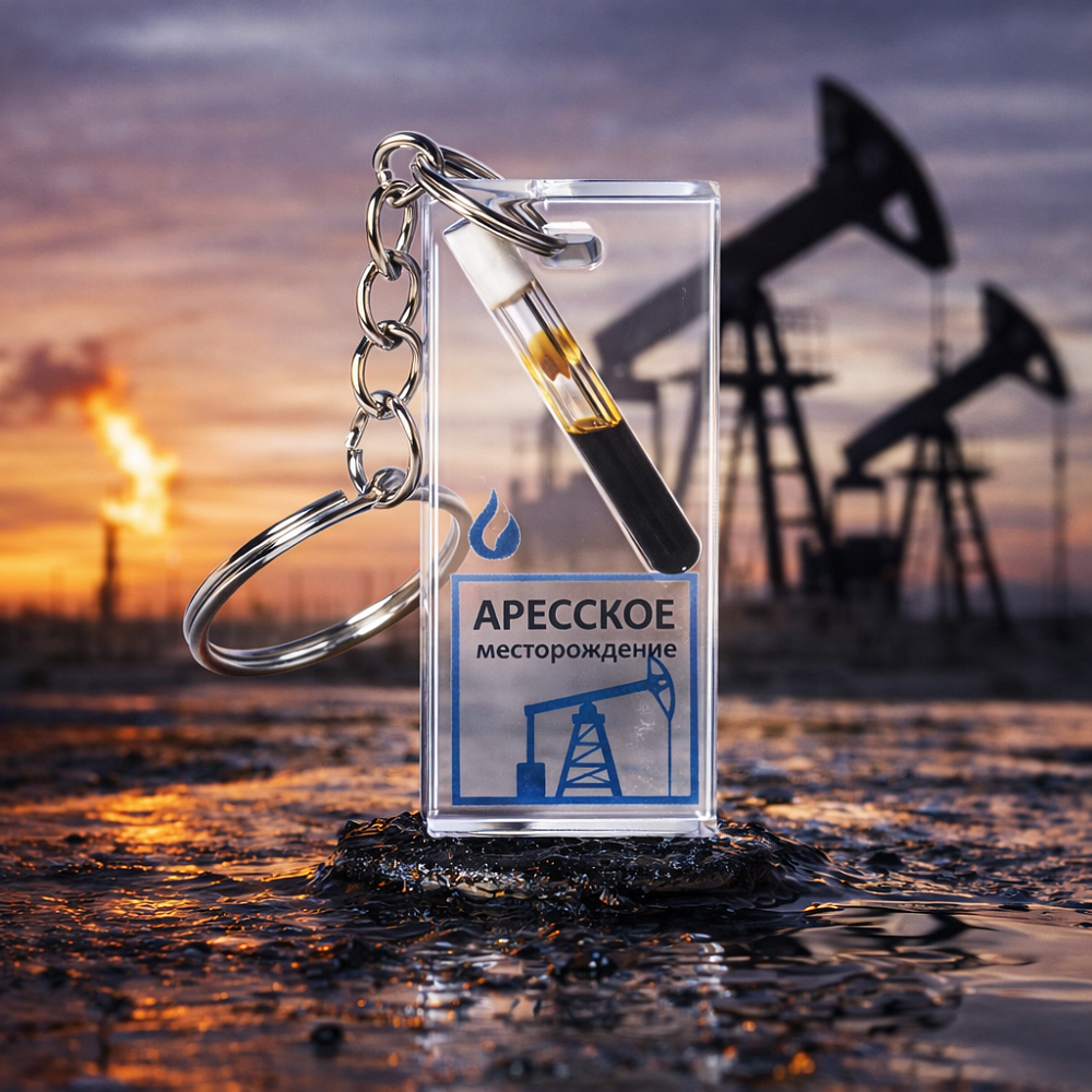 Брелок с сырой нефтью 20х40 мм. Аресское меторождение.