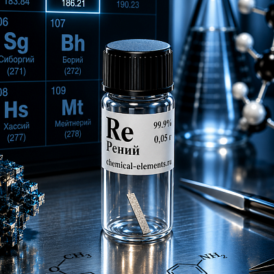 Рений пластина 0,15х2х10 mm (Re), 99,9%, 0,05 гр. – в стеклянной баночке.