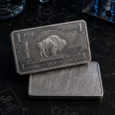 Оловянный слиток 1 унция 99,9%, 2х45х80 мм